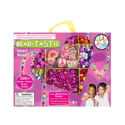 CAJA ABALORIOS CORAZONES. ROSA